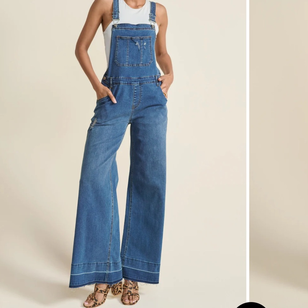 Denim Flare Overalls - Medium Wash